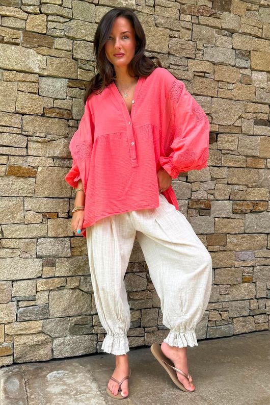 Mimi Pillow Cotton Batwing Blouse Watermelon 